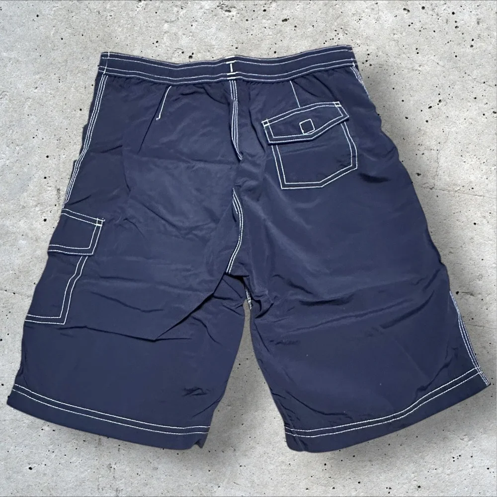 Lands' End Kids Swim Trunks Navy Mesh Lined Cargo‎ Shorts Size L 12–14